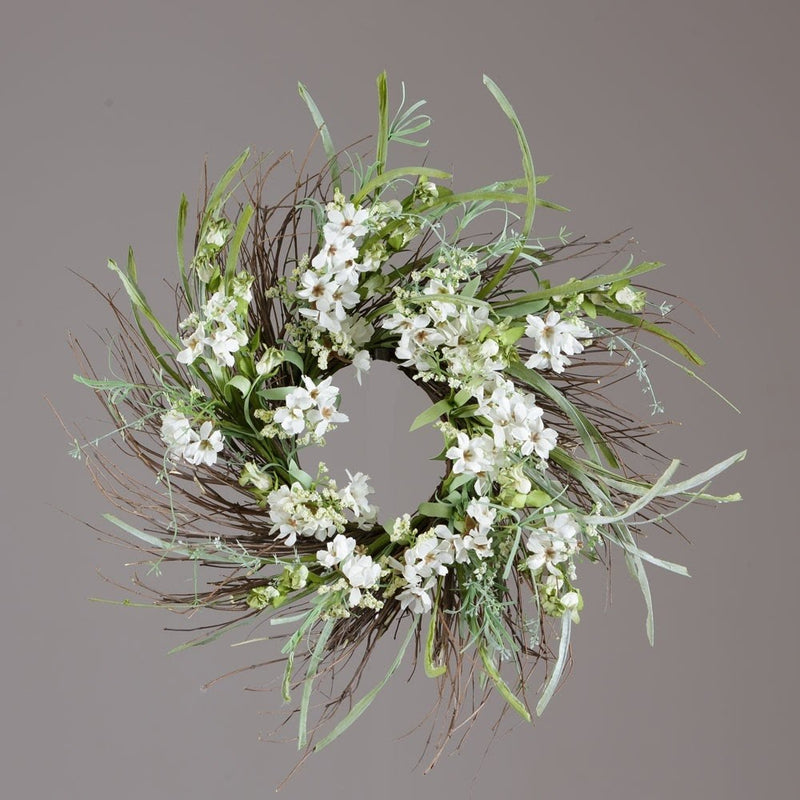 Wreath - Twig Base, Assorted White Flowers, Foliage