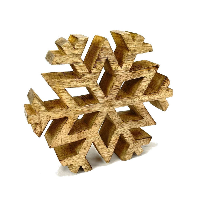 Mango Wood Standing Snowflake - Natural 8