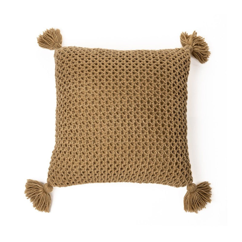 Square Cushion with Tassels - Tan
