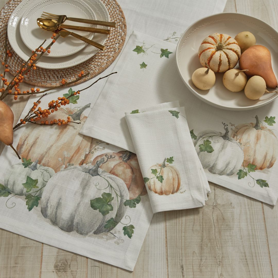 Water Color Pumpkin Table Runner - White