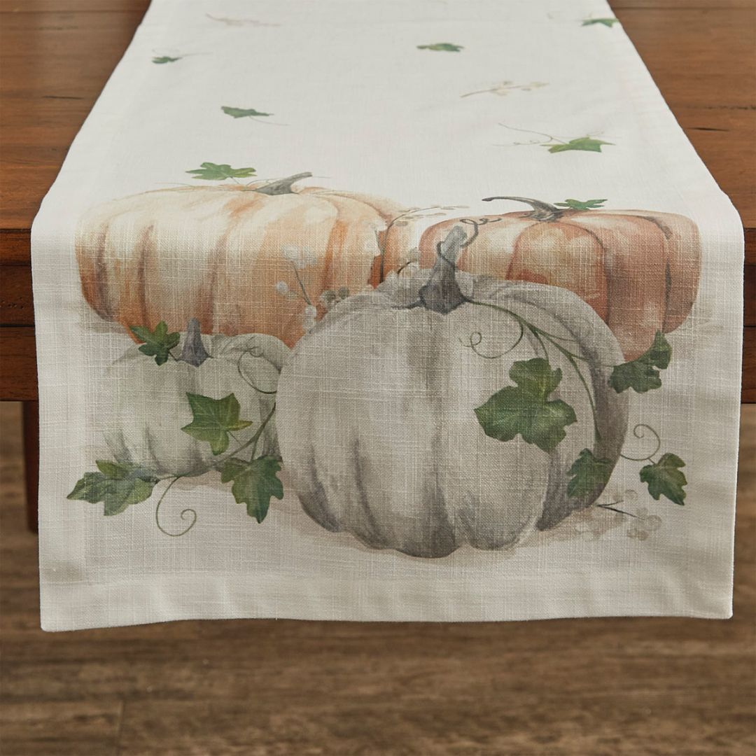 Water Color Pumpkin Table Runner - White