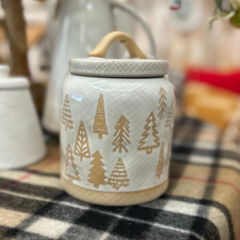 Ceramic Jar with Tree Fir Forest - Beige