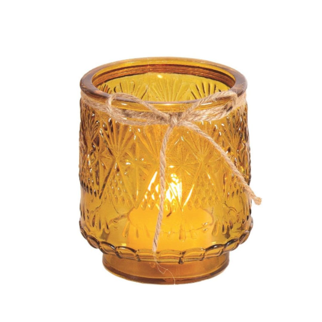 Glass tealight holder - Yellow