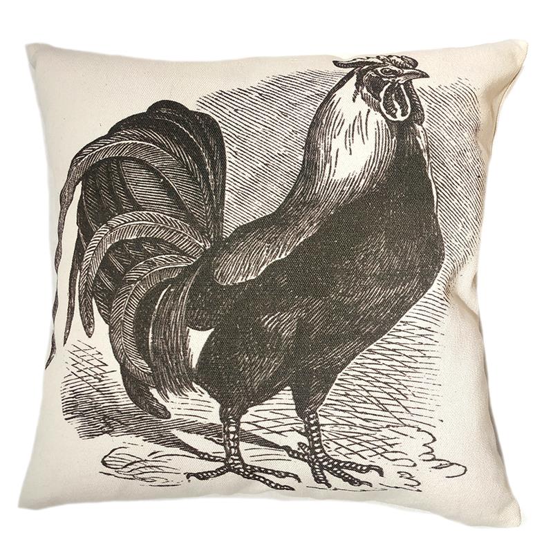 Rooster Pillow - Beige and Black