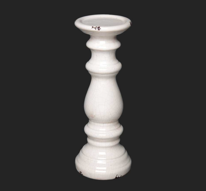 Medium-Size Pillar Candle Holder - Crackle White