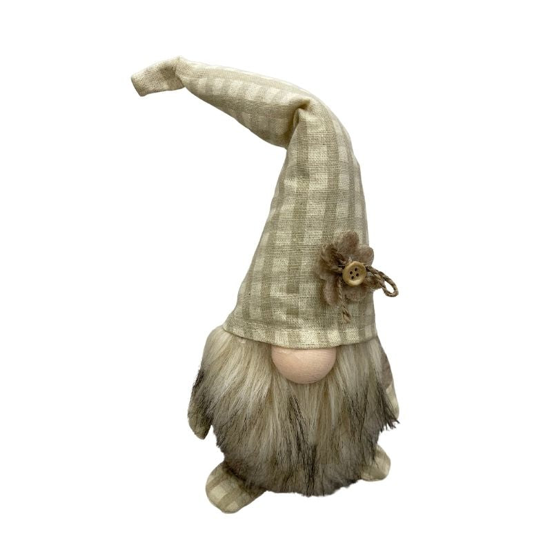 Gnome Decoration - Plaid Beige Hat